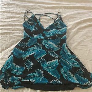 F21 black / teal tropical mini dress